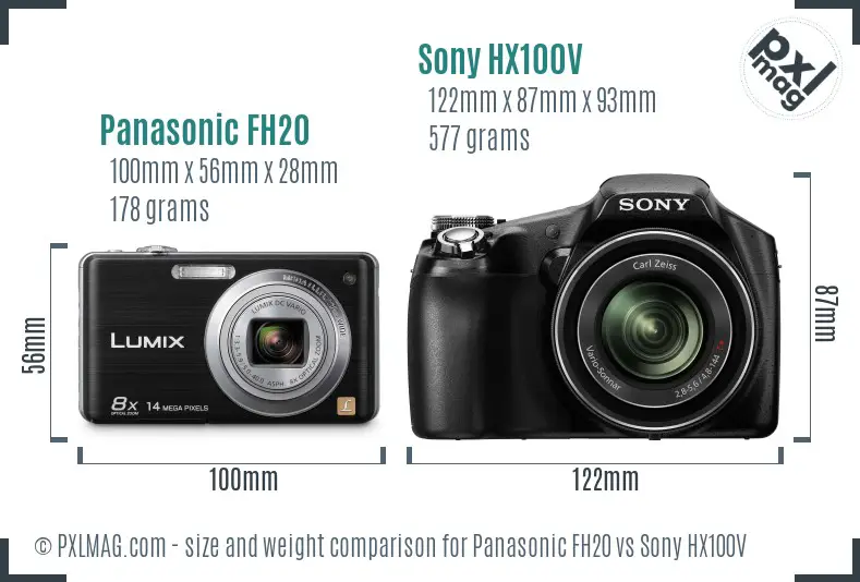 Panasonic FH20 vs Sony HX100V size comparison