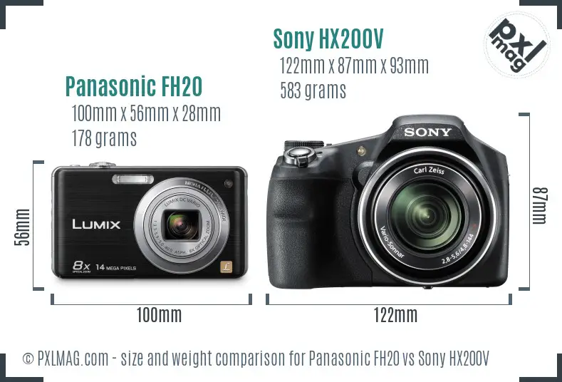 Panasonic FH20 vs Sony HX200V size comparison