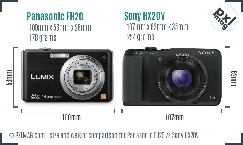 Panasonic FH20 vs Sony HX20V size comparison