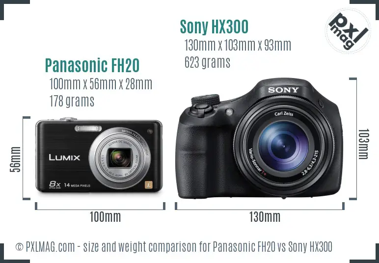 Panasonic FH20 vs Sony HX300 size comparison