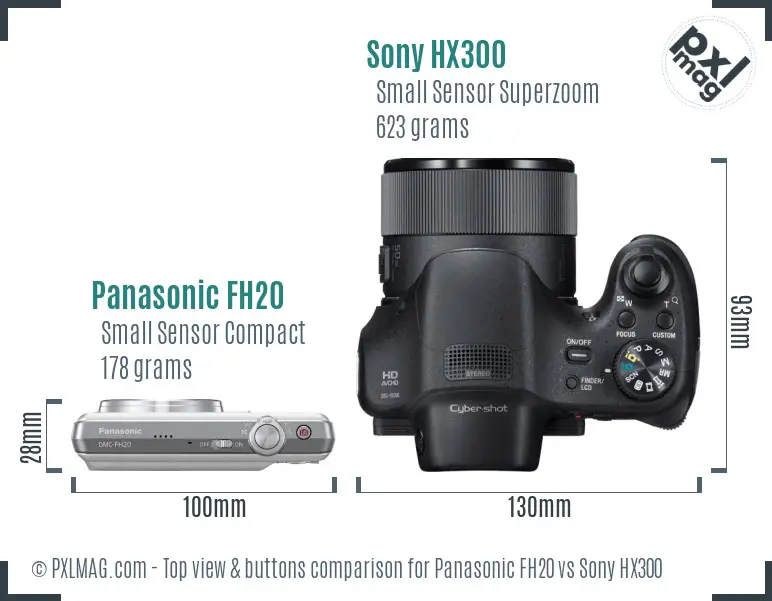 Panasonic FH20 vs Sony HX300 top view buttons comparison