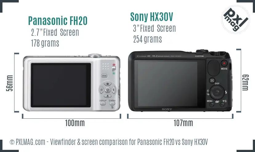 Panasonic FH20 vs Sony HX30V Screen and Viewfinder comparison