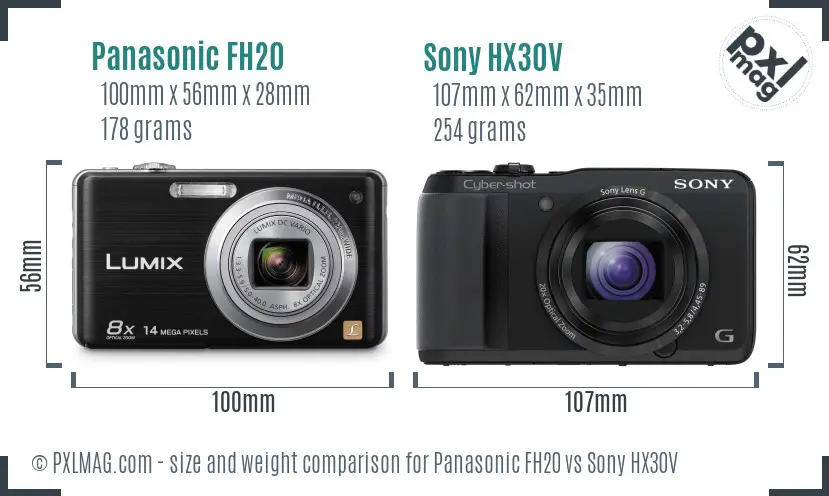 Panasonic FH20 vs Sony HX30V size comparison