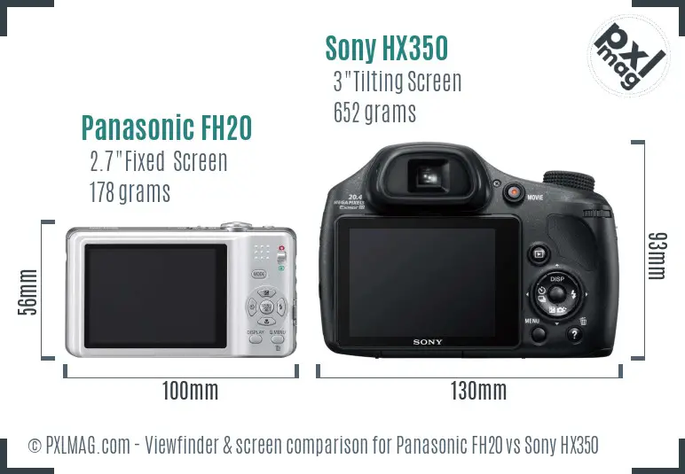 Panasonic FH20 vs Sony HX350 Screen and Viewfinder comparison