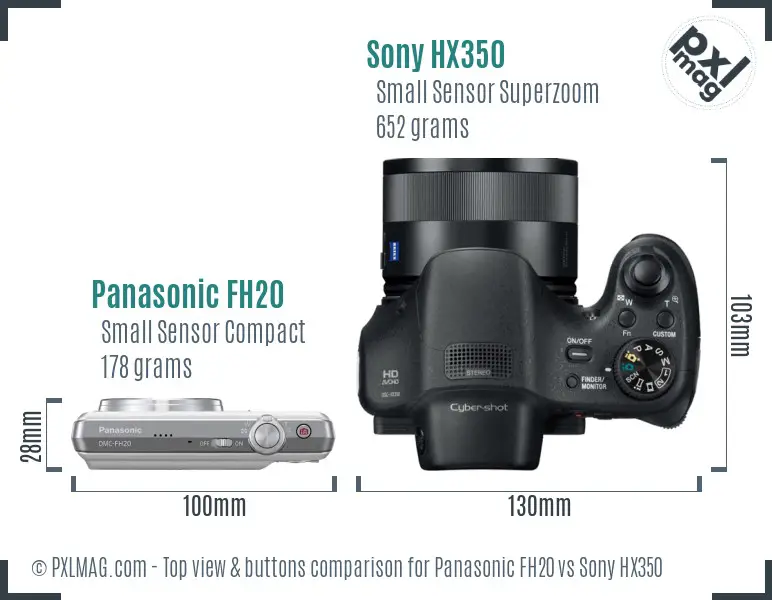 Panasonic FH20 vs Sony HX350 top view buttons comparison