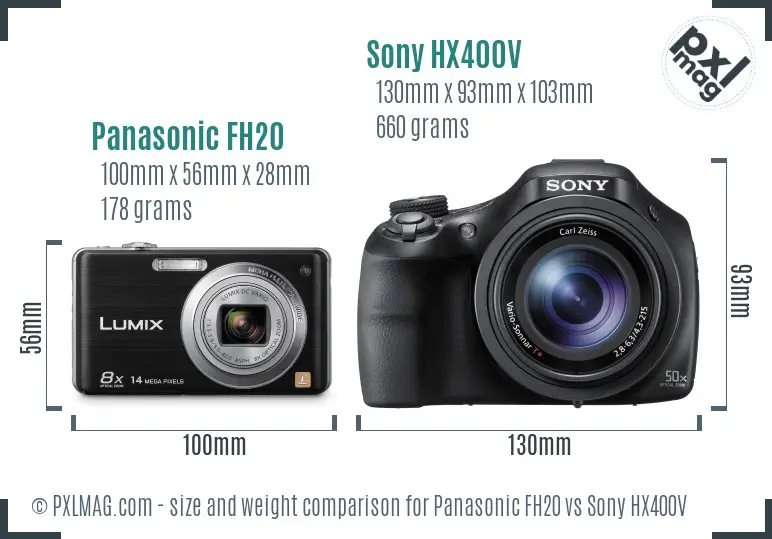 Panasonic FH20 vs Sony HX400V size comparison
