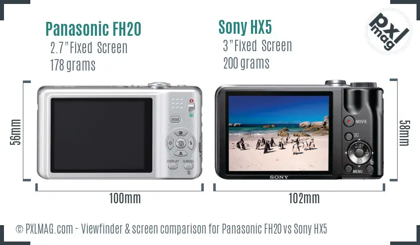 Panasonic FH20 vs Sony HX5 Screen and Viewfinder comparison