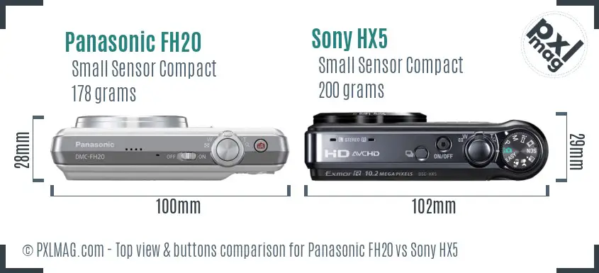 Panasonic FH20 vs Sony HX5 top view buttons comparison