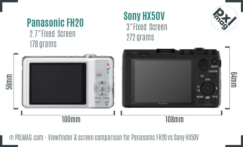 Panasonic FH20 vs Sony HX50V Screen and Viewfinder comparison