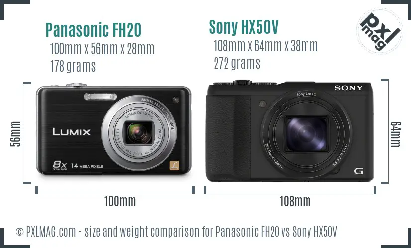 Panasonic FH20 vs Sony HX50V size comparison
