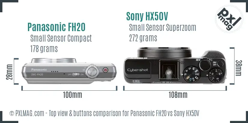 Panasonic FH20 vs Sony HX50V top view buttons comparison