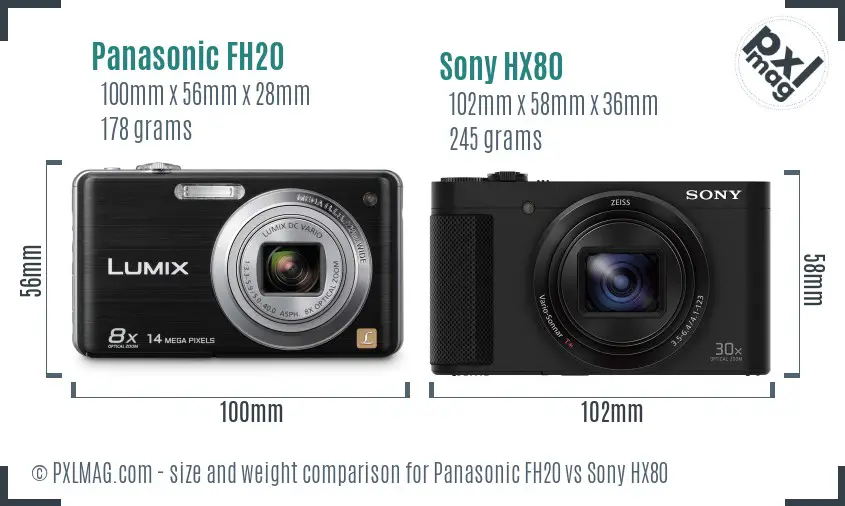 Panasonic FH20 vs Sony HX80 size comparison