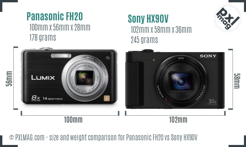 Panasonic FH20 vs Sony HX90V size comparison