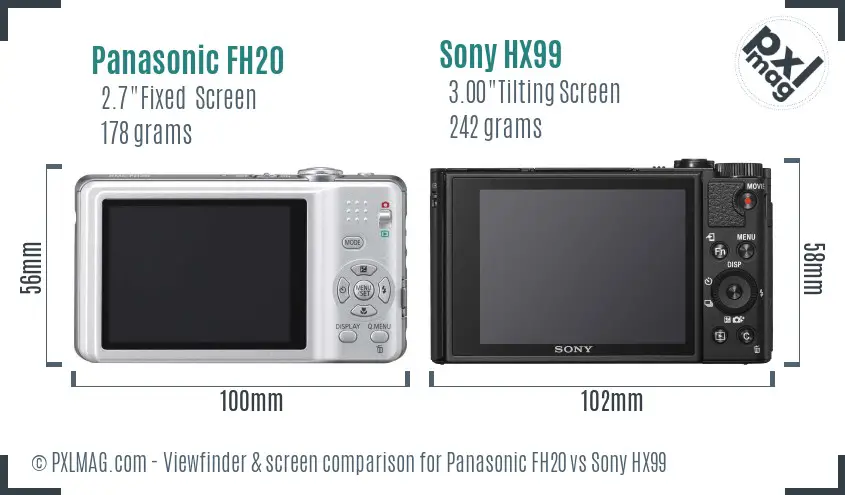 Panasonic FH20 vs Sony HX99 Screen and Viewfinder comparison