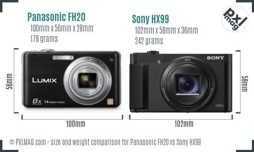 Panasonic FH20 vs Sony HX99 size comparison