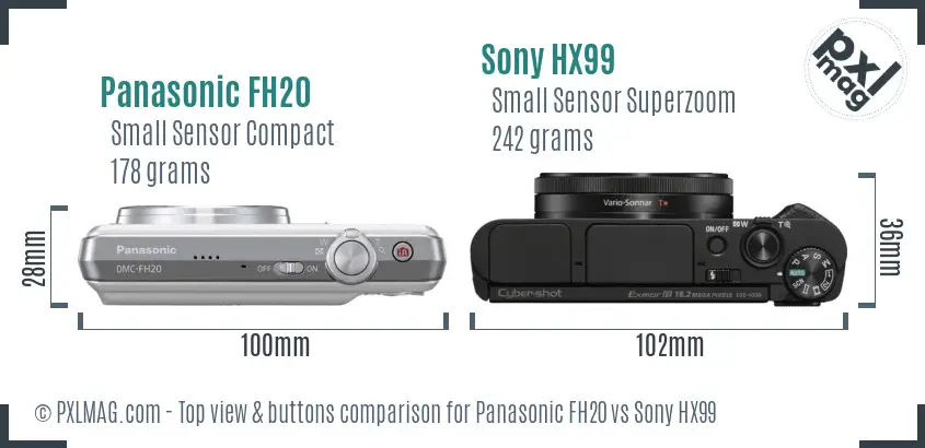 Panasonic FH20 vs Sony HX99 top view buttons comparison