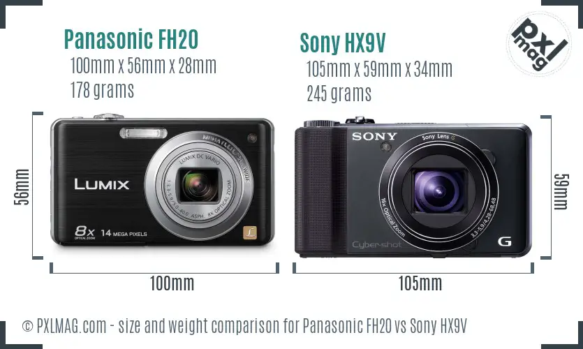 Panasonic FH20 vs Sony HX9V size comparison