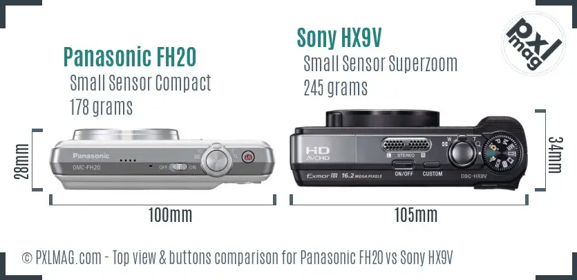 Panasonic FH20 vs Sony HX9V top view buttons comparison