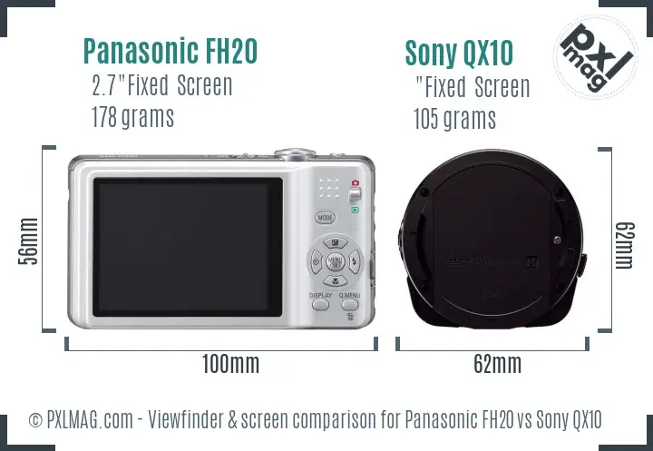 Panasonic FH20 vs Sony QX10 Screen and Viewfinder comparison
