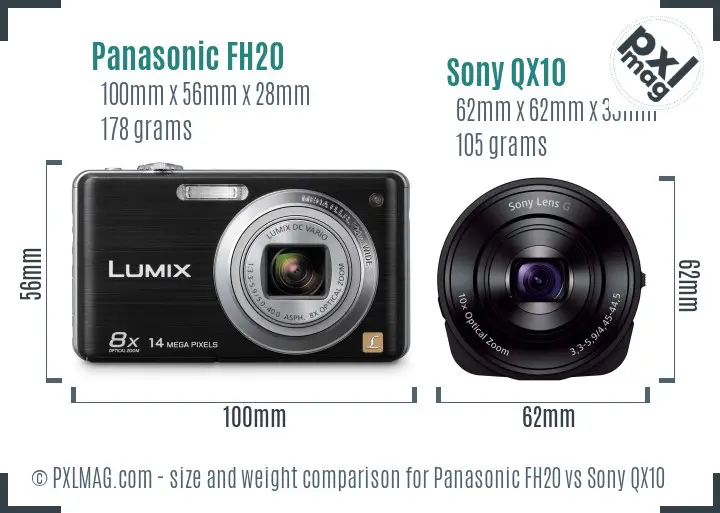 Panasonic FH20 vs Sony QX10 size comparison
