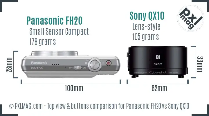 Panasonic FH20 vs Sony QX10 top view buttons comparison