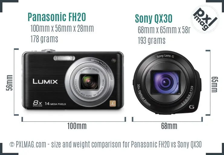 Panasonic FH20 vs Sony QX30 size comparison