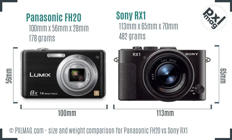 Panasonic FH20 vs Sony RX1 size comparison
