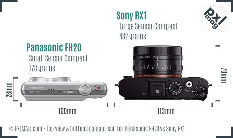 Panasonic FH20 vs Sony RX1 top view buttons comparison