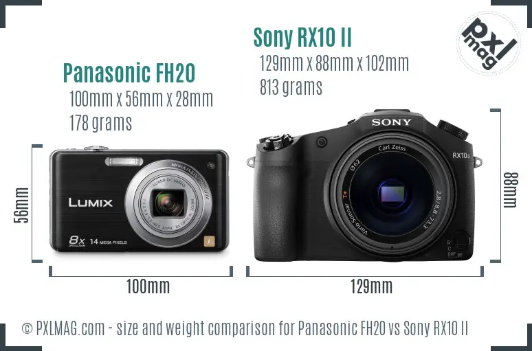 Panasonic FH20 vs Sony RX10 II size comparison
