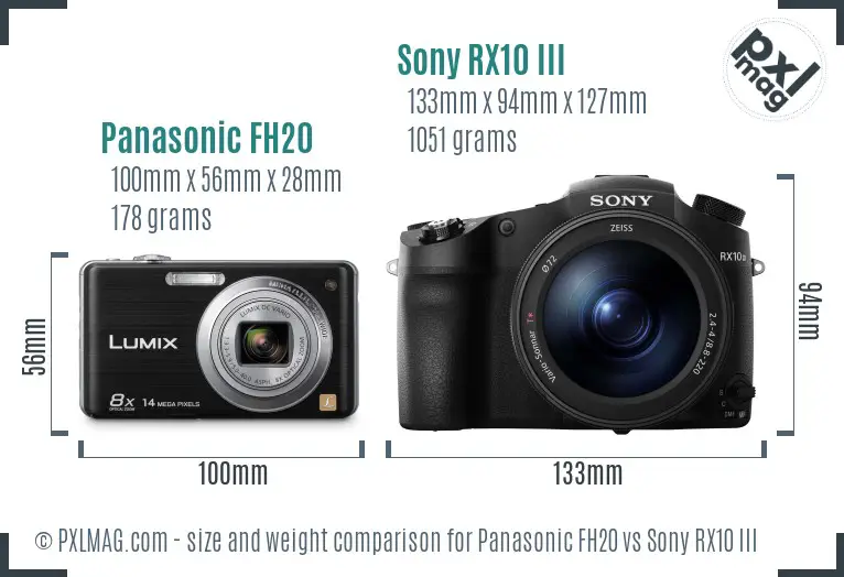 Panasonic FH20 vs Sony RX10 III size comparison