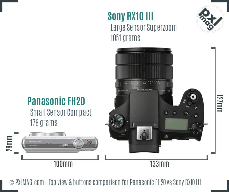 Panasonic FH20 vs Sony RX10 III top view buttons comparison