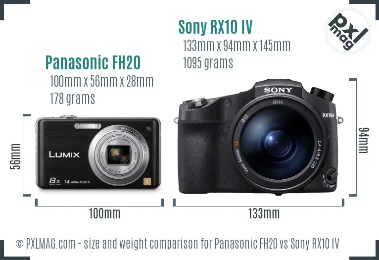 Panasonic FH20 vs Sony RX10 IV size comparison