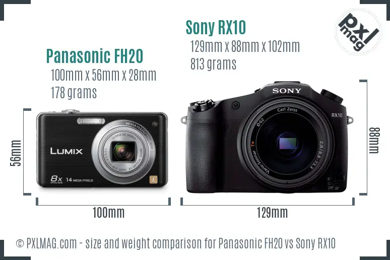 Panasonic FH20 vs Sony RX10 size comparison
