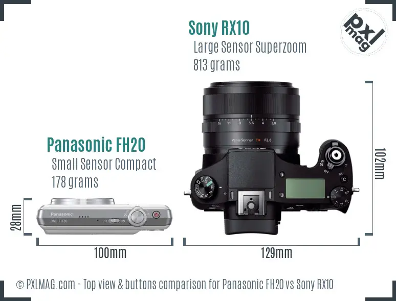 Panasonic FH20 vs Sony RX10 top view buttons comparison