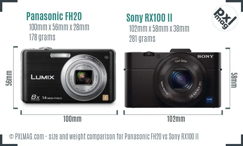 Panasonic FH20 vs Sony RX100 II size comparison