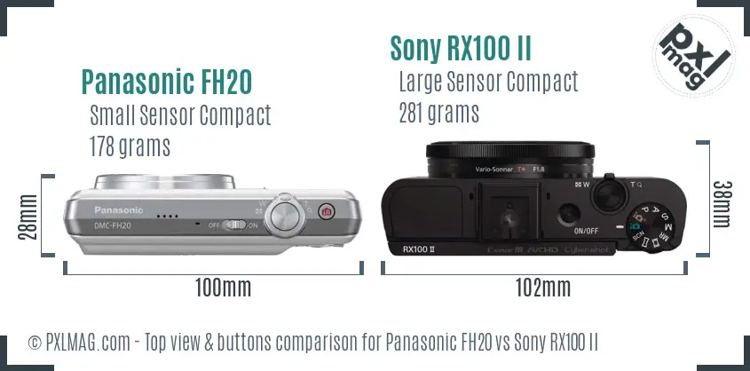 Panasonic FH20 vs Sony RX100 II top view buttons comparison