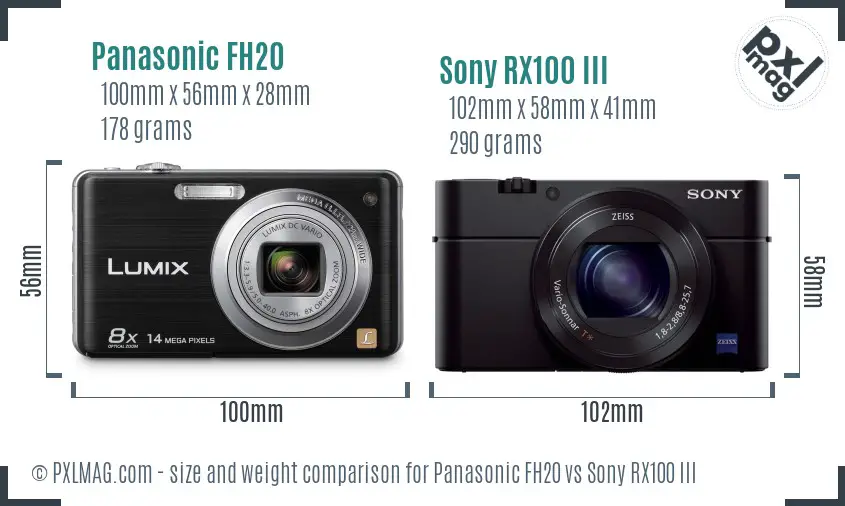 Panasonic FH20 vs Sony RX100 III size comparison