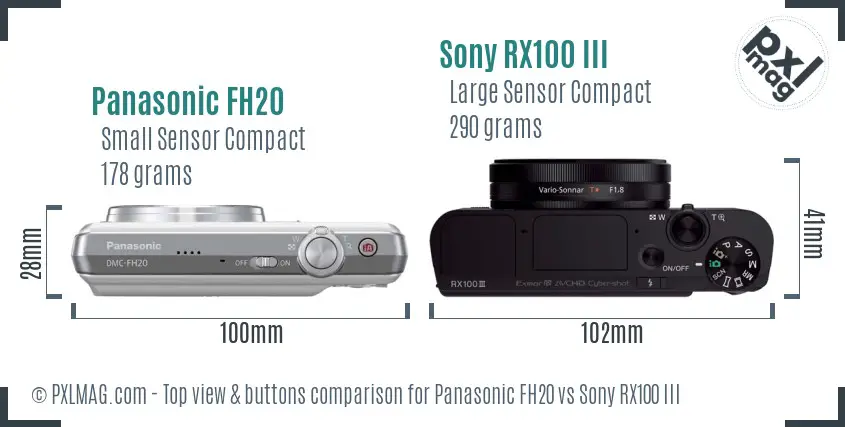 Panasonic FH20 vs Sony RX100 III top view buttons comparison