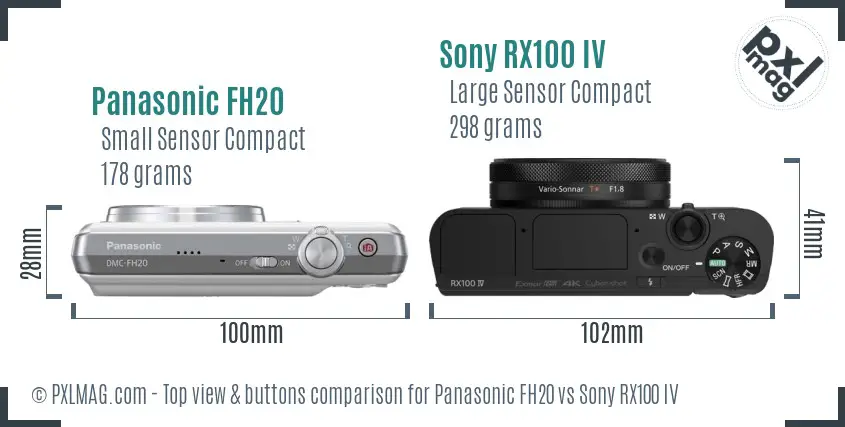 Panasonic FH20 vs Sony RX100 IV top view buttons comparison