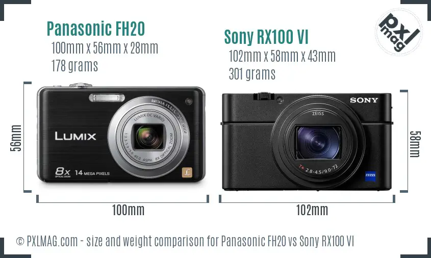 Panasonic FH20 vs Sony RX100 VI size comparison