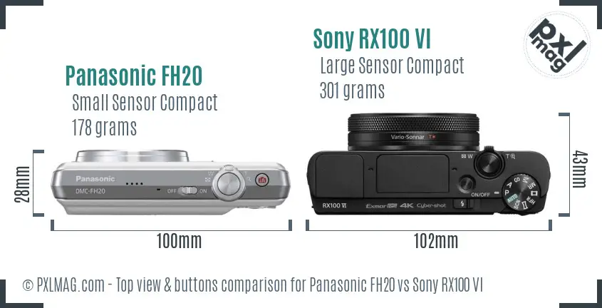 Panasonic FH20 vs Sony RX100 VI top view buttons comparison