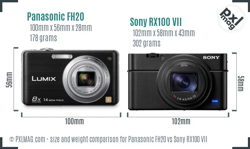 Panasonic FH20 vs Sony RX100 VII size comparison