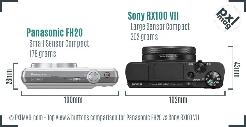 Panasonic FH20 vs Sony RX100 VII top view buttons comparison