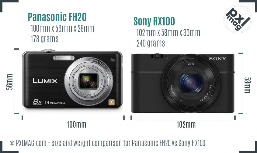 Panasonic FH20 vs Sony RX100 size comparison