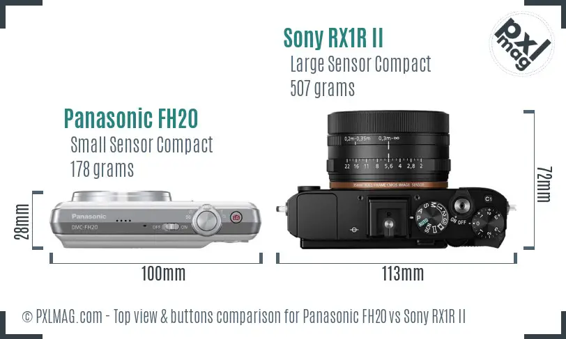 Panasonic FH20 vs Sony RX1R II top view buttons comparison