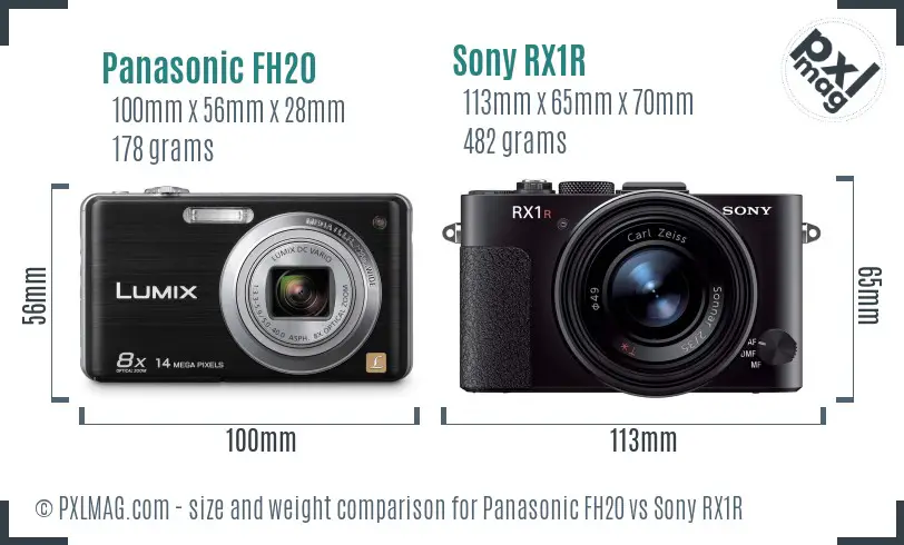 Panasonic FH20 vs Sony RX1R size comparison