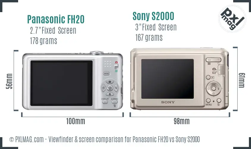 Panasonic FH20 vs Sony S2000 Screen and Viewfinder comparison