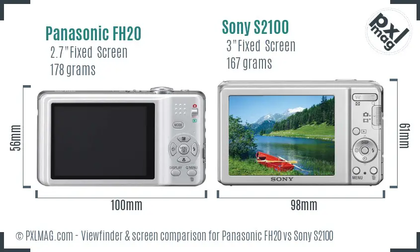 Panasonic FH20 vs Sony S2100 Screen and Viewfinder comparison