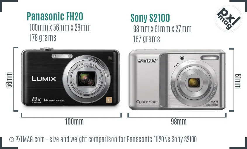 Panasonic FH20 vs Sony S2100 size comparison