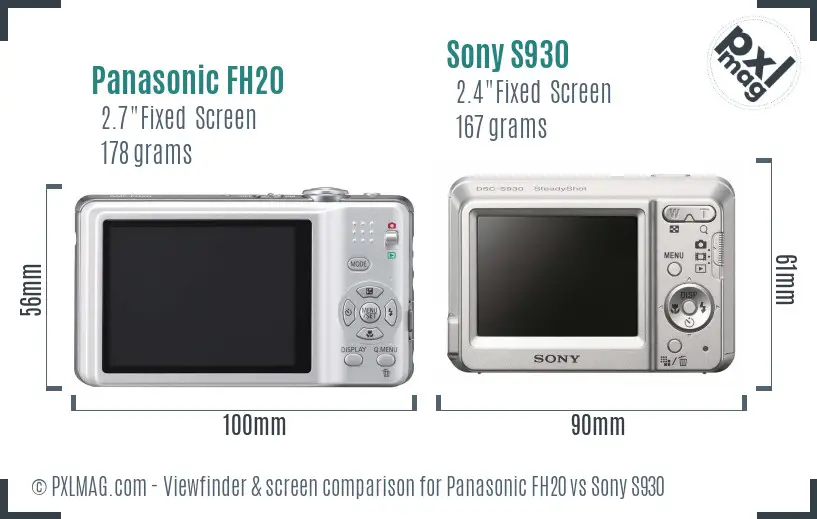 Panasonic FH20 vs Sony S930 Screen and Viewfinder comparison